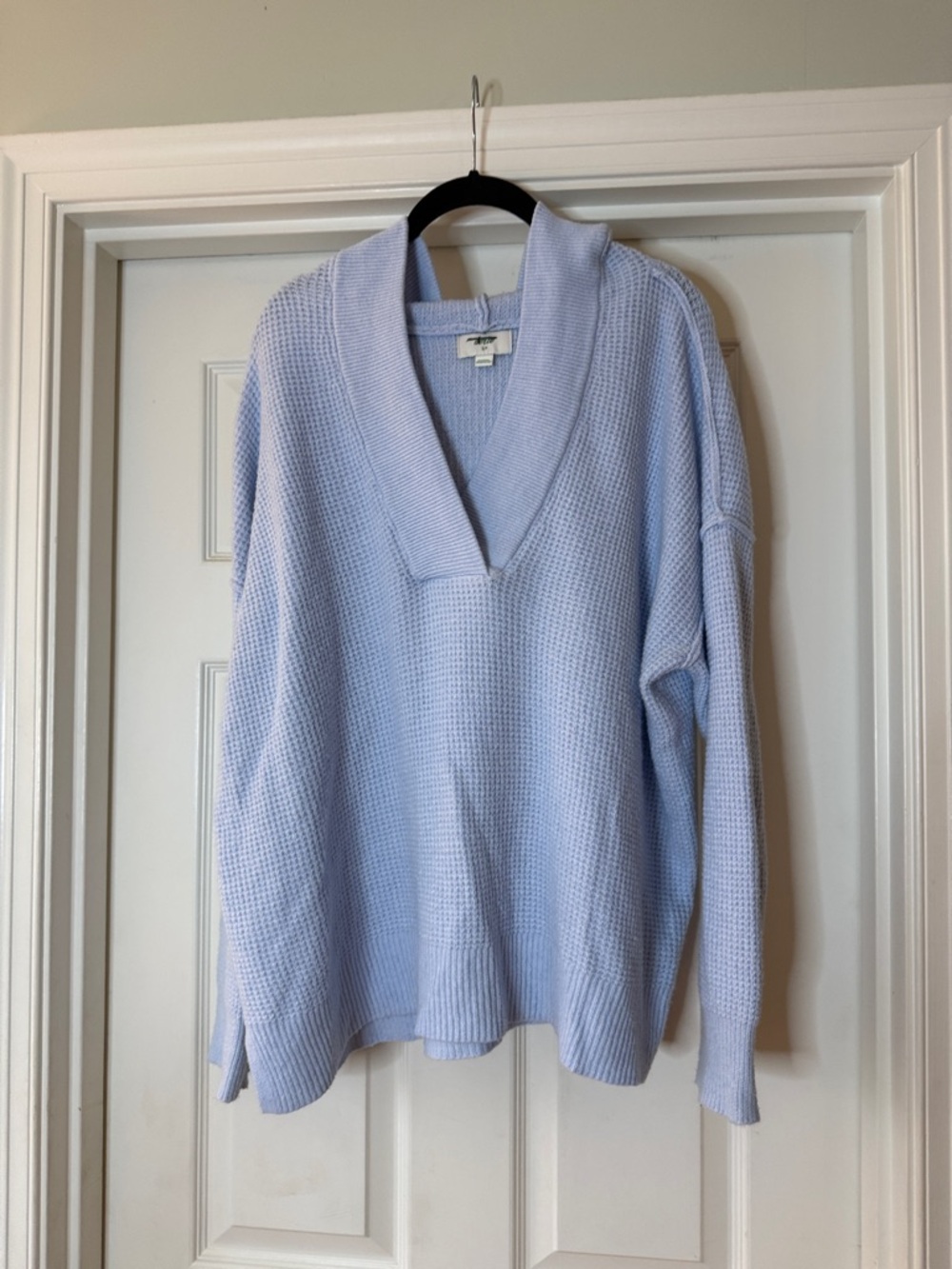 aerie Pale Blue V-Neck Waffle Knit Sweater